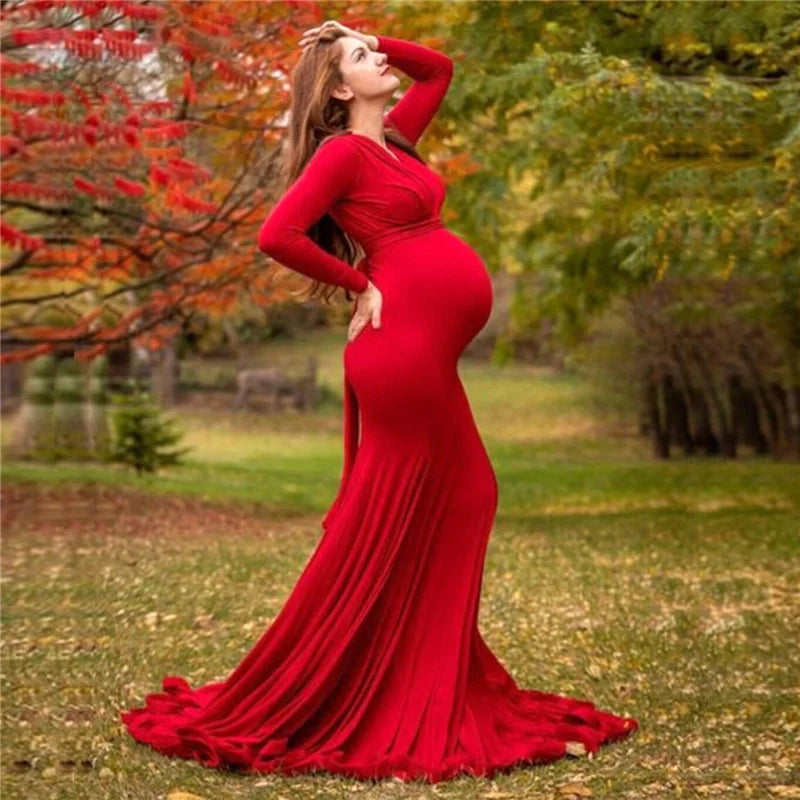 2024 Elegant Maternity Dresses For Photo Shoot Pregnant Women Dress Long Sleeve V-Neck Pregnancy Photography Shower Dress