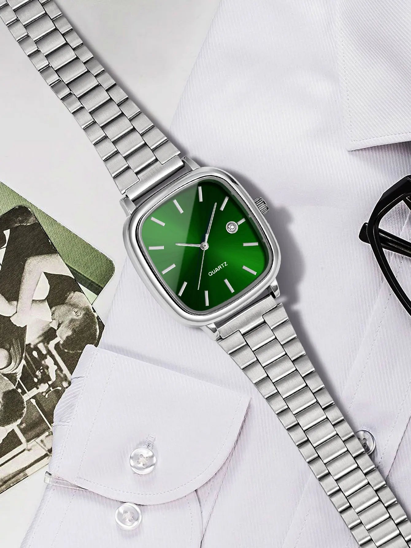 LUCKY FOX Modern minimalist square watch Business mens metal watch stainless steel chain multi-scene commuter watch