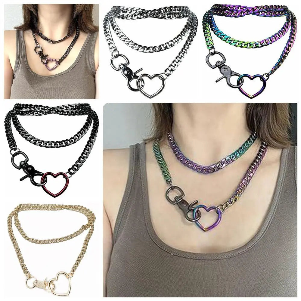 Heart Y-Necklace Link Chain Necklace No Fading Durable Choker with Tail Necklace Scratch Resistant Adjustable