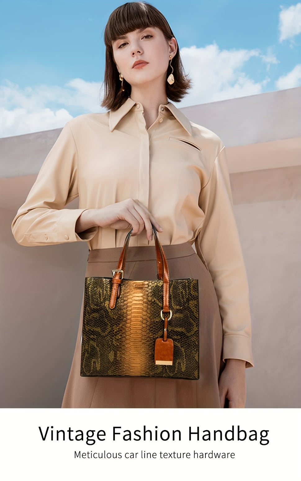 [Vintage Crocodile Handbags] 3-Piece Set Stylish Women's Faux Leather Handbags, Crocodile Pattern Tote With Matching Clutch & Wallet, Vintage Design Crossbody Bag