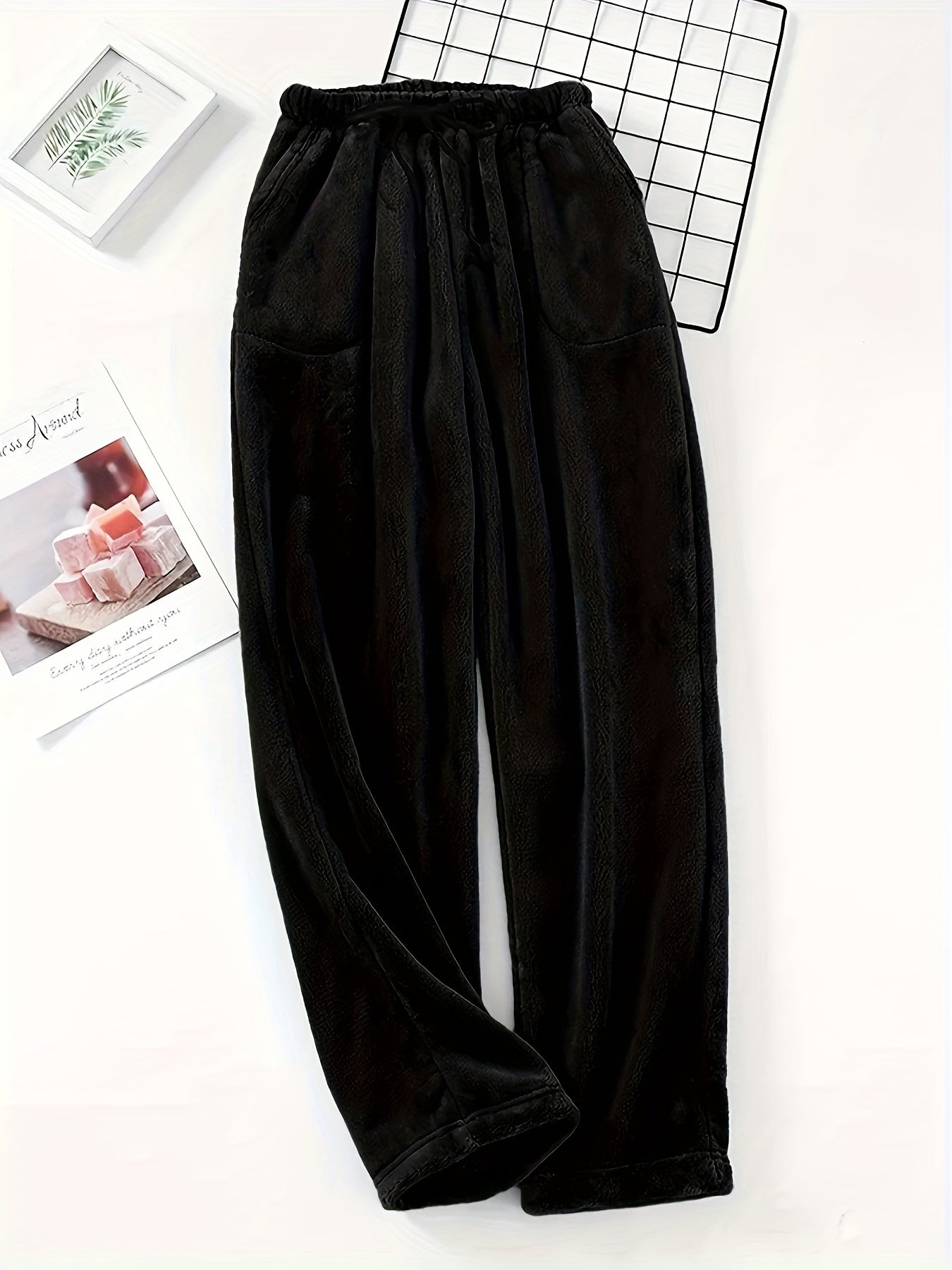 Plus Size Men's Simple Style Casual Pajamas Bottoms Loose Pants, Solid Plush Thickened Warm Pants Home Pajamas Bottom