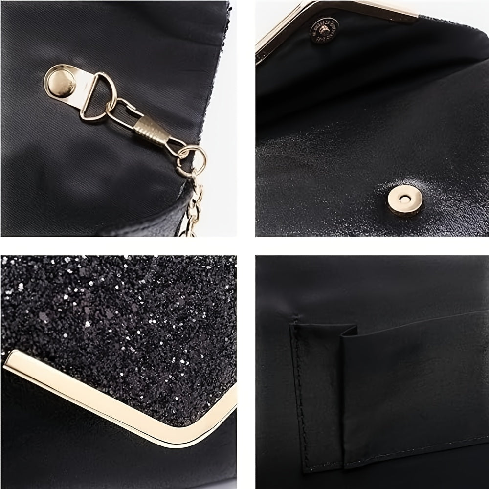 Bosoner Women Evening Bags Formal Clutch Purses For Wedding Party Handbags With Shoulder Strap And Glitter Flap