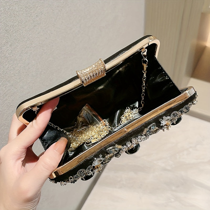[One Beaded Rhinestone Evening Bag] Beaded Rhinestone Evening Bag, Elegant Box Clutch Purse, Women's Wedding Handbags For Party Prom