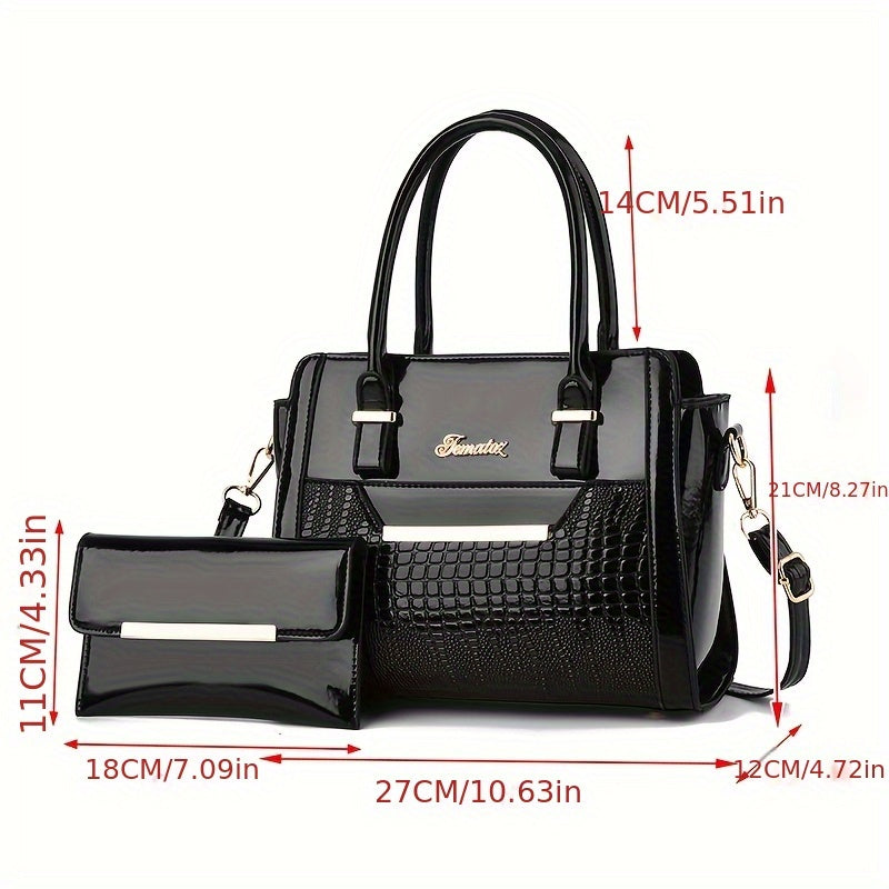 [Vintage Leather Handbag] Elegant Vintage PU Leather Set Women's Handbags | Large Capacity Tote With Lizard & Octopus Embossing For Daily & Office Use