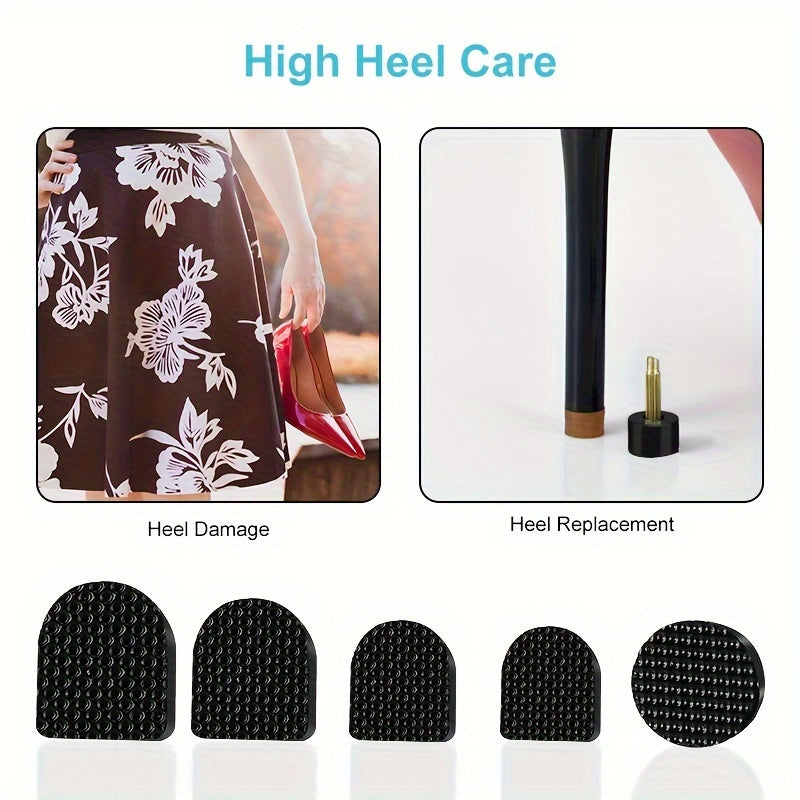 [Popular Choice] 15 Pairs Rubber Heel Caps for Women's Shoes, Anti-Slip Heel Protectors with Dowel Lifts, Wedding Heel Care Kit Accessories, Heel Protection Accessories|U-Shaped Heel Caps|Rubber Heel Tips