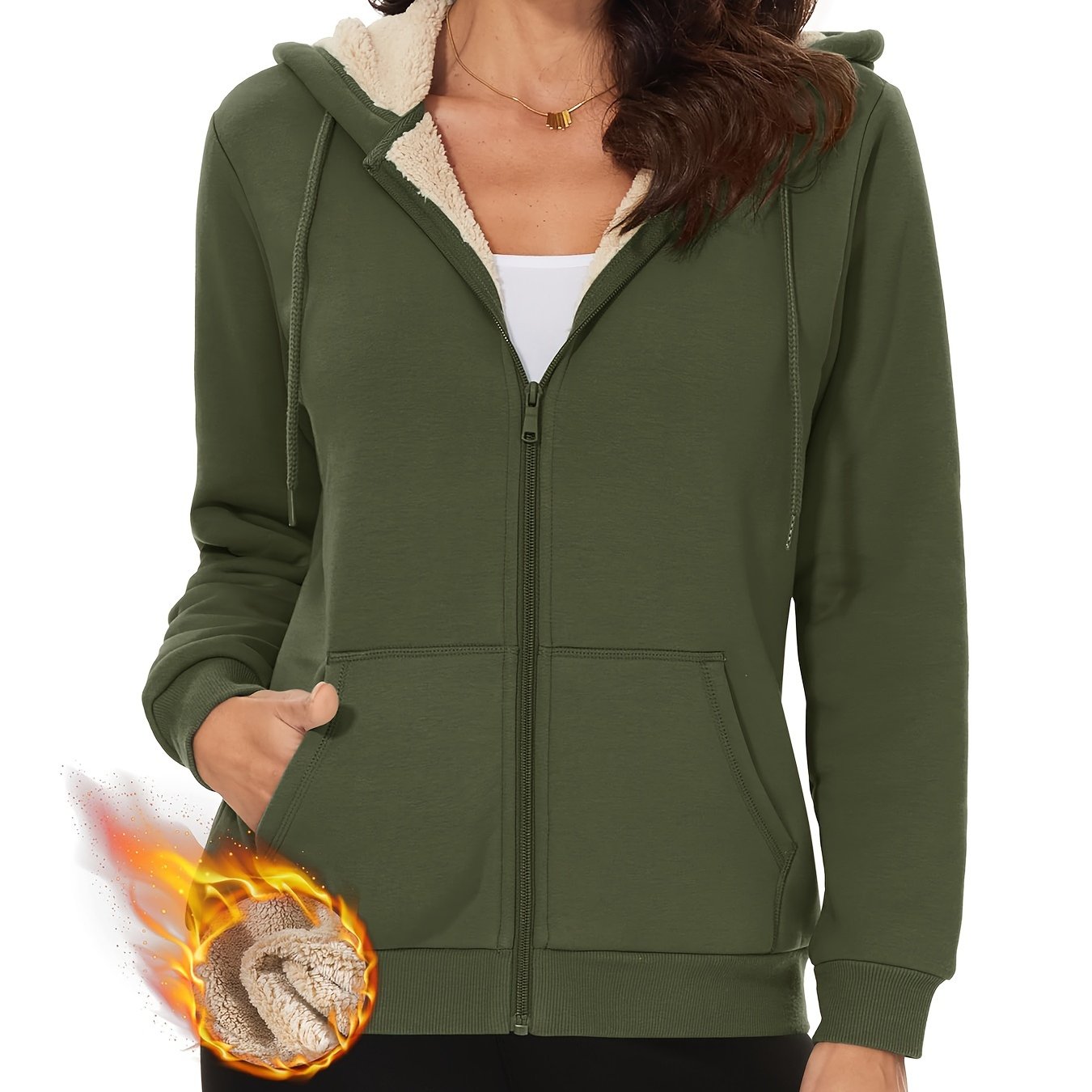 Women's Full-zip Hooded Sweatshirt Cotton Coat Sherpa Fleece Lined Thickened Winter Jacket Warm Comfort Adjustable Drawstring 2 Pockets Stylish Casual Daily Hiking Biking Jogging Winter Outdoor Hoodie