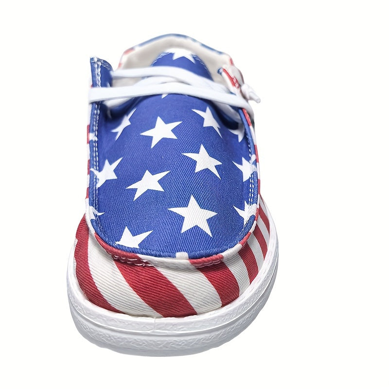 Women's Independence Day Casual Canvas Shoes, Stripes & Star Low-top Soft Sole Comfortable Shoes, Breathable Shallow Round Headed Women's Shoes