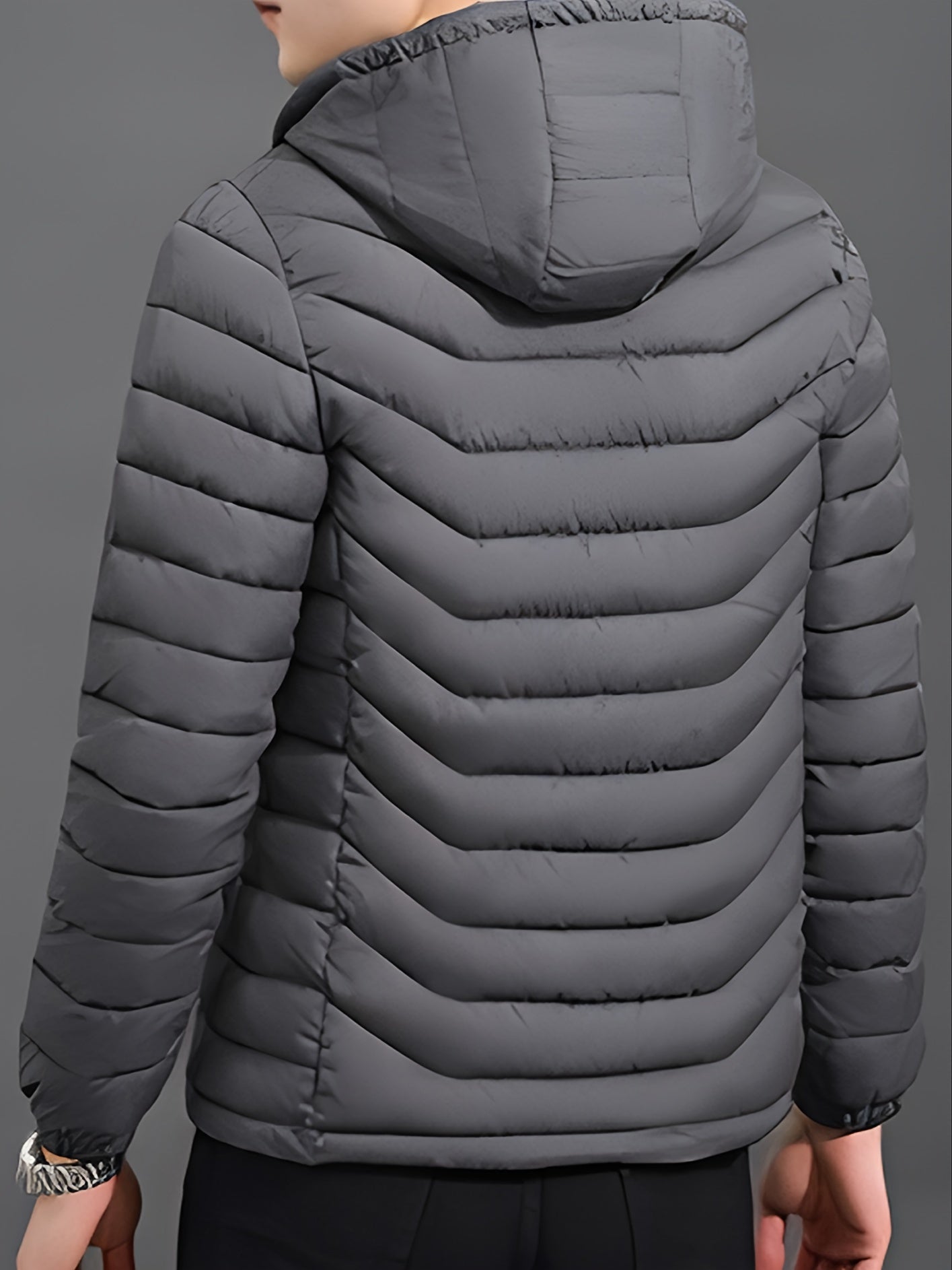 Men's Elegant Hooded Winter Jacket - Warm, Windproof with Removable Hood & Zipper Pockets