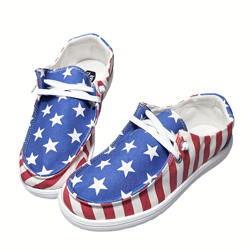 Women's Independence Day Casual Canvas Shoes, Stripes & Star Low-top Soft Sole Comfortable Shoes, Breathable Shallow Round Headed Women's Shoes