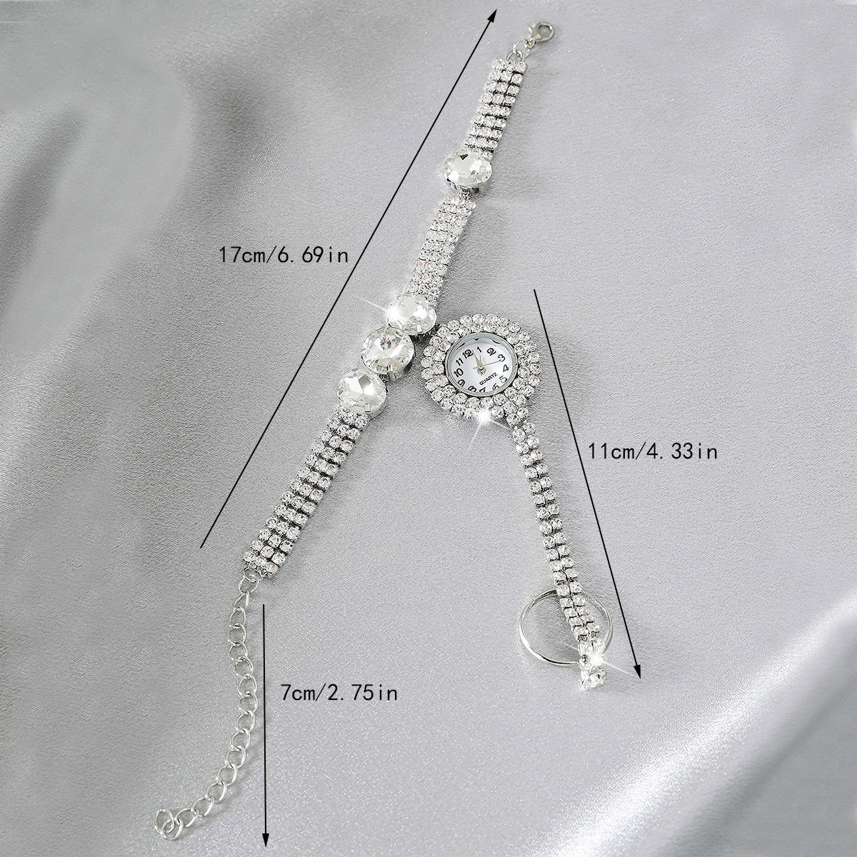 Sparkling Rhinestone Tassel Watch Bracelet - Timeless Round Glass Dial for Women - Elegant Dress-Up Essential with Glamorous Charm