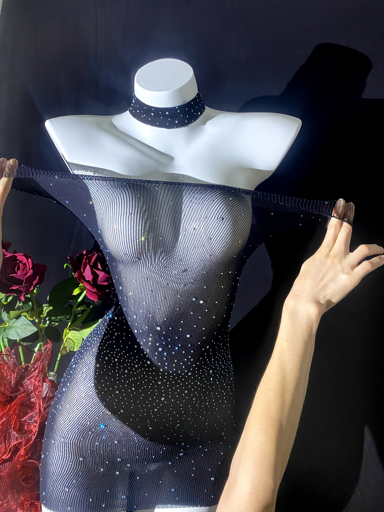 Sexy Bodycon Rhinestone Dress for Women - Sparkling Design, Form-Fitting Silhouette, No Lingerie or Underpants Needed, Perfect for Night Out or Party Occasions