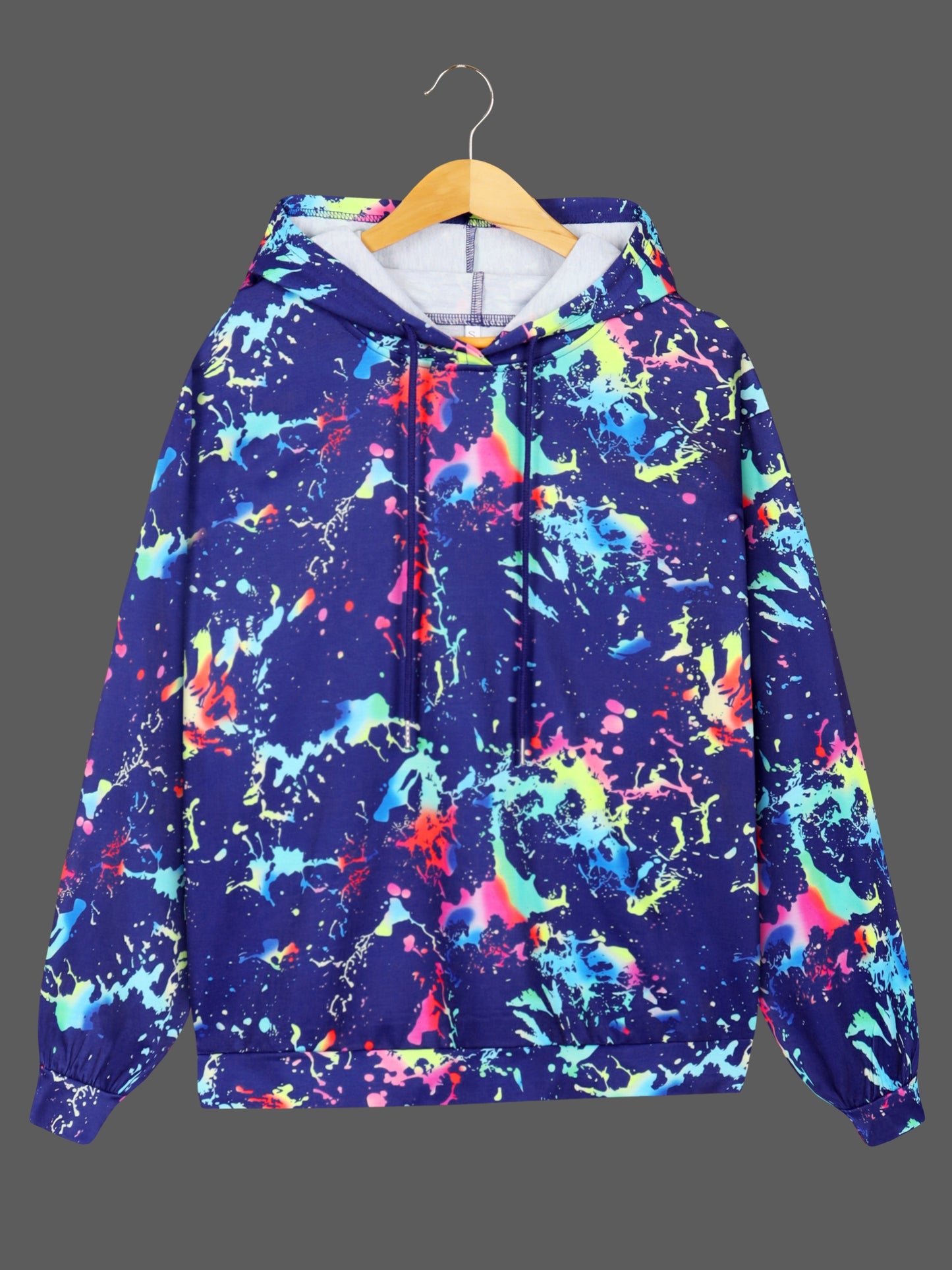 Color Printing Graphic Casual Long Sleeve Hooded Sport Sweatshirt For Women, Casual Sports Drawstring Hoodie, Women's Tops