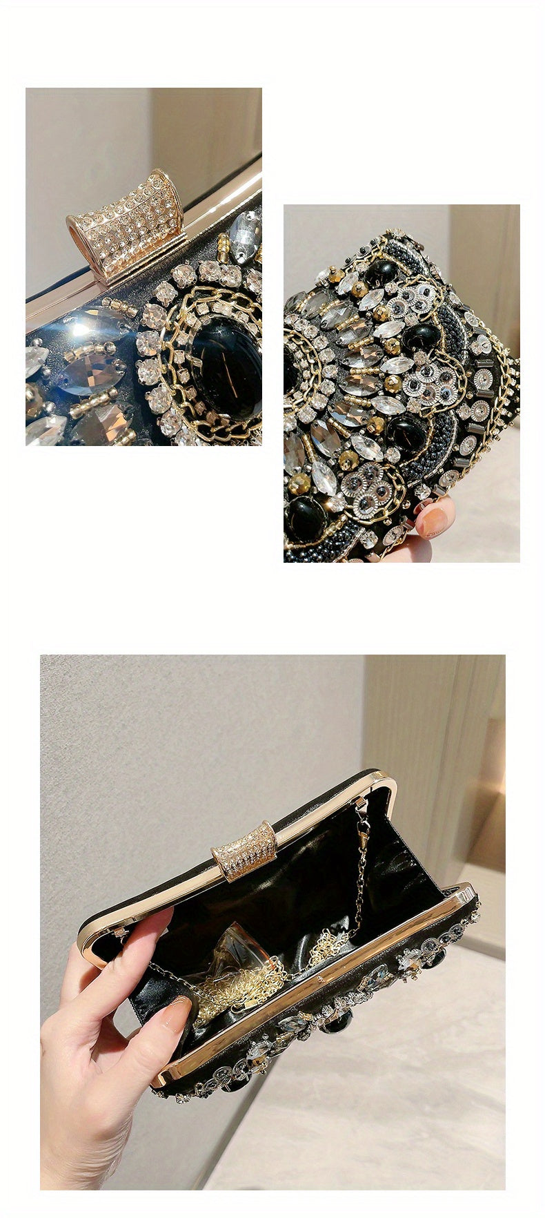 [One Beaded Rhinestone Evening Bag] Beaded Rhinestone Evening Bag, Elegant Box Clutch Purse, Women's Wedding Handbags For Party Prom