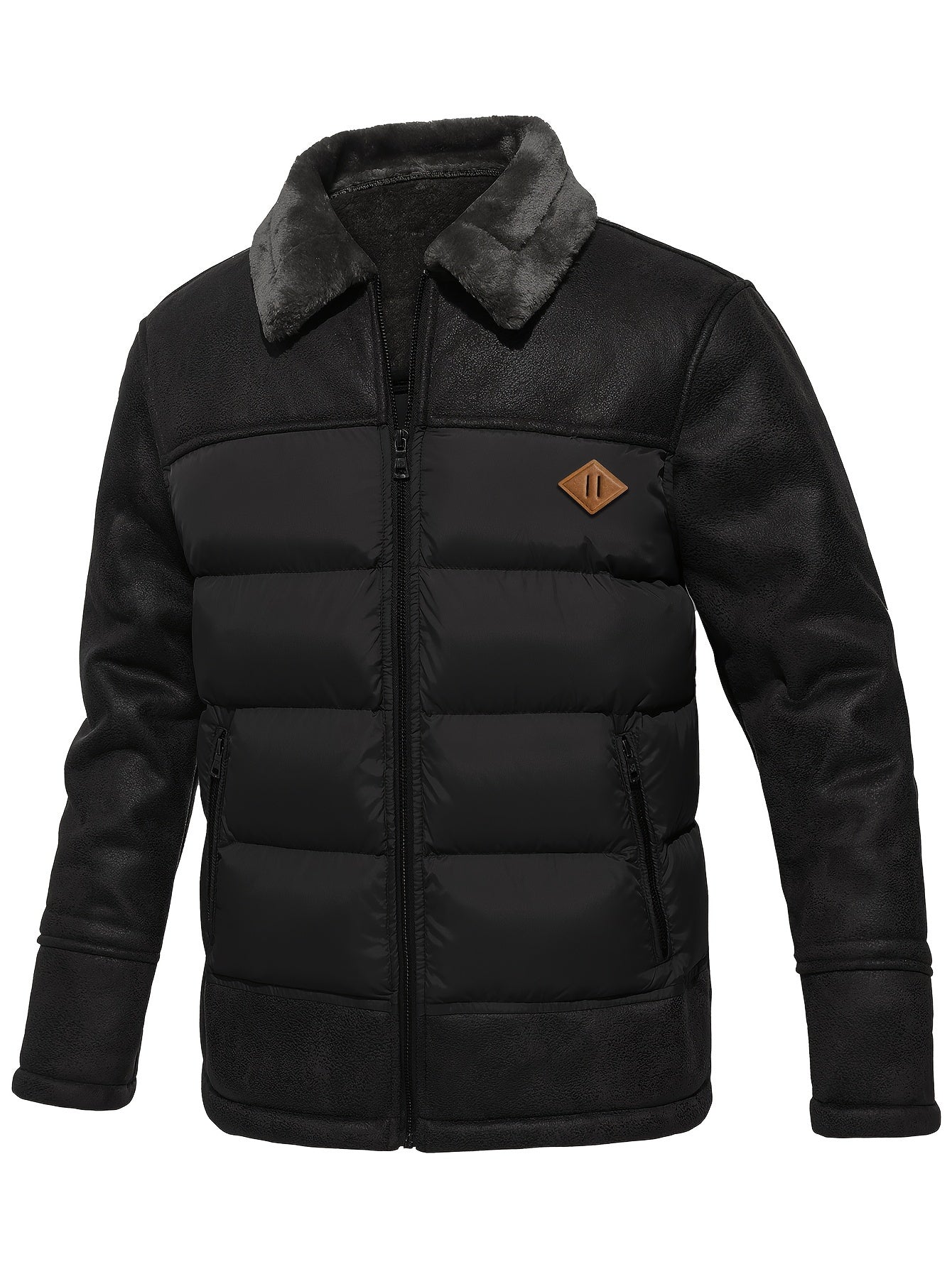 Men's Casual Winter Jacket - Warm Fleece-Lined Coat with Zippered Pockets, Brown & Beige Design, Perfect for Outdoor Activities & Casual Attire, Cold Weather Gear | Sleek Look | Suedelike Finish, Winter Clothes