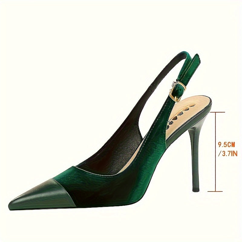 [Velvet High Heels] Velvet High Heels Women's Shoes - Thickened Velvet Patchwork Pointed Toe Hollow Back Buckle Single Shoes with Light Mouth