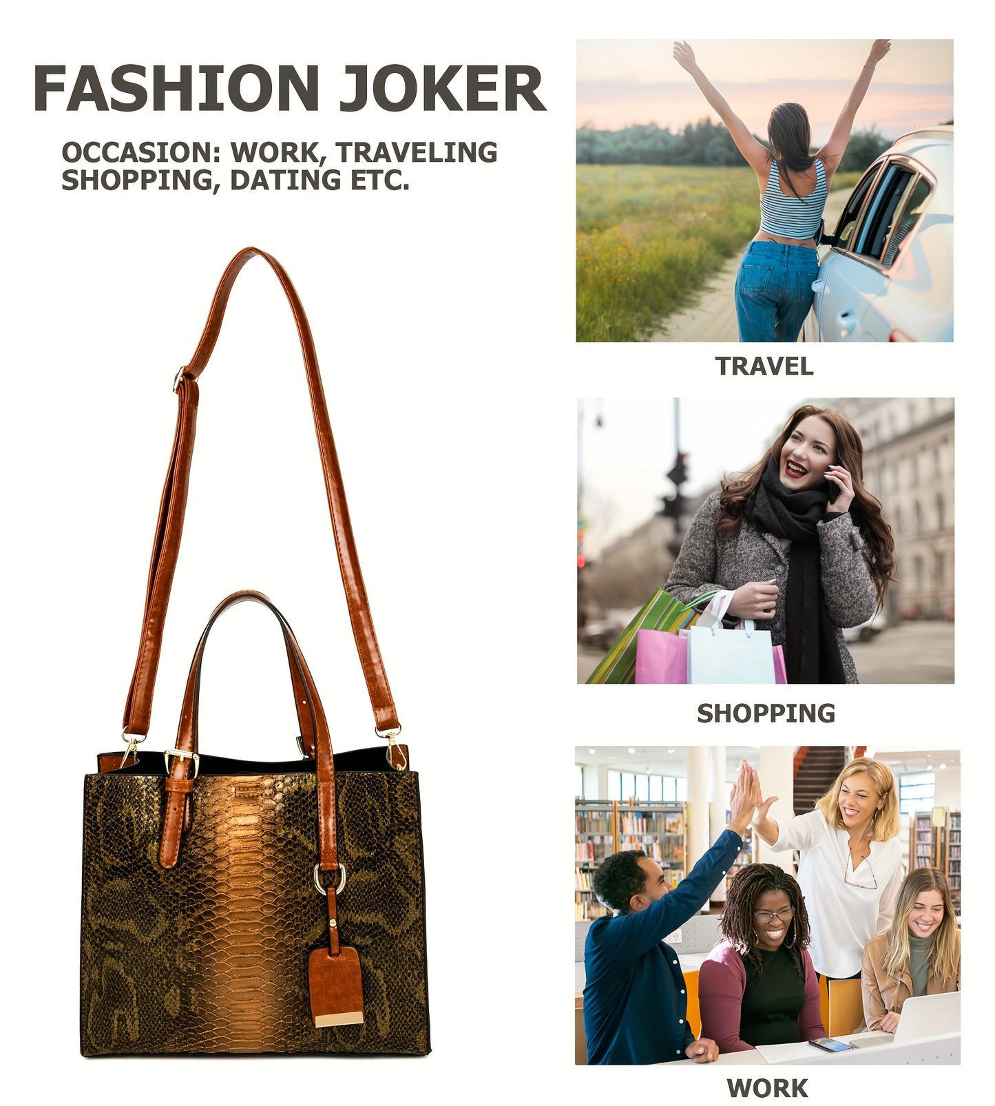 [Vintage Crocodile Handbags] 3-Piece Set Stylish Women's Faux Leather Handbags, Crocodile Pattern Tote With Matching Clutch & Wallet, Vintage Design Crossbody Bag