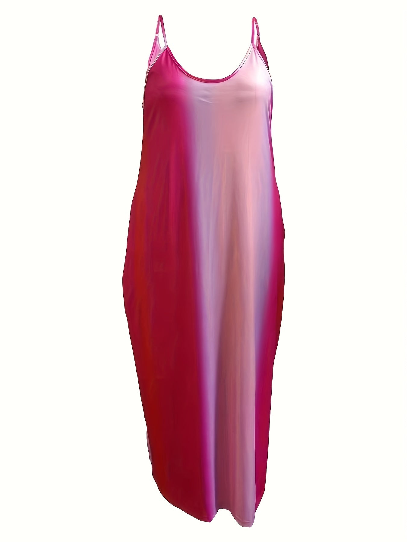 [Plus Size Maxi Dress] Elegant Plus Size Tie Dye V Neck Loose Cami Maxi Dress, Women's Slight Stretch Long Dress