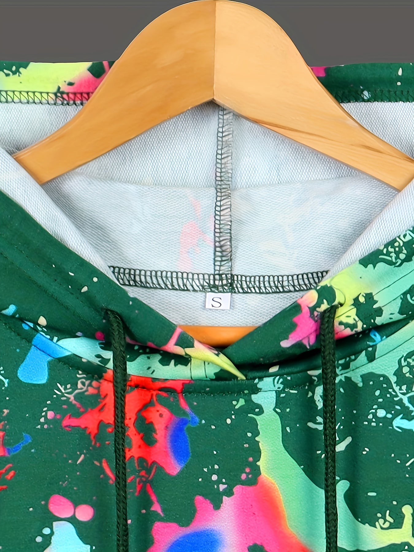 Color Printing Graphic Casual Long Sleeve Hooded Sport Sweatshirt For Women, Casual Sports Drawstring Hoodie, Women's Tops