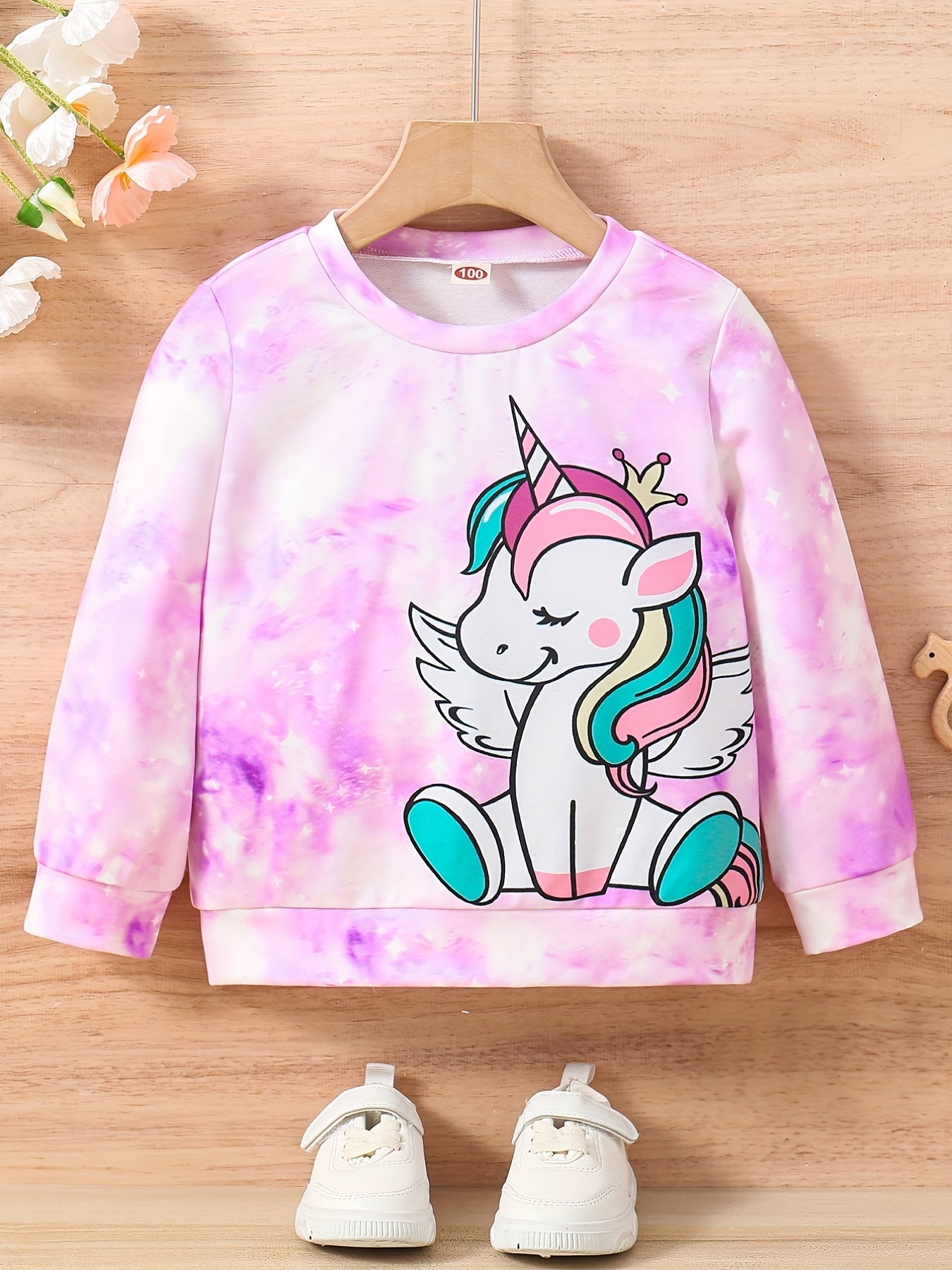 Girls Cute Unicorn & Tie Dye Crew Neck Sweatshirt Regular Fit Long Sleeve Shirt Tops Kids Spring/ Fall Clothes