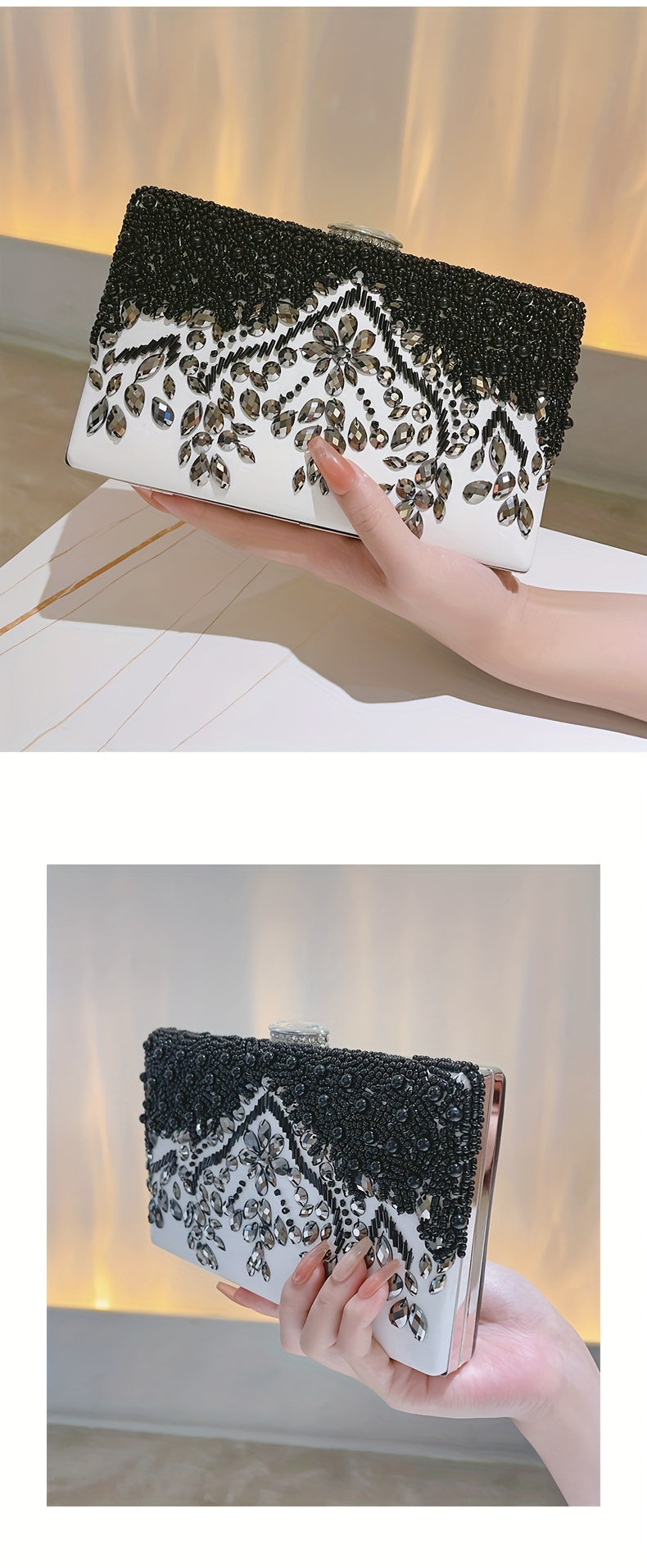Beaded Rhinestone Evening Bag Vintage And Elegant Box Clutch Purse Women's Wedding Handbags For Party Prom