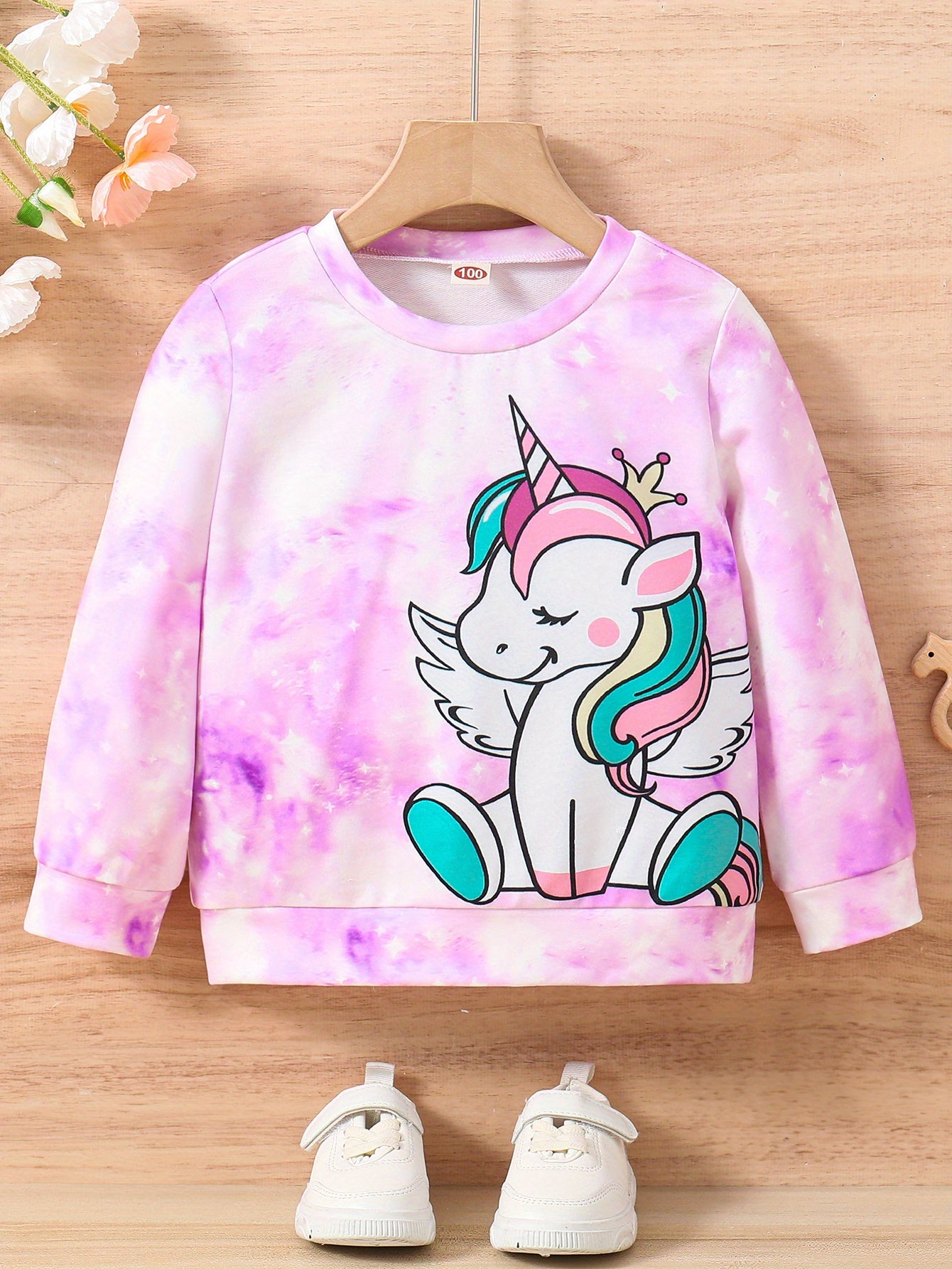 Girls Cute Unicorn & Tie Dye Crew Neck Sweatshirt Regular Fit Long Sleeve Shirt Tops Kids Spring/ Fall Clothes
