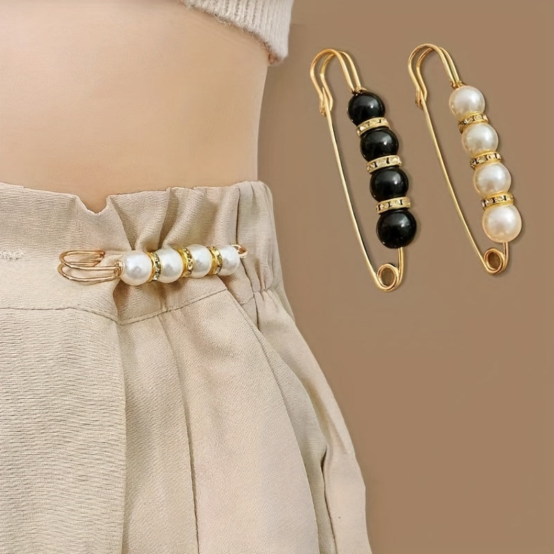 Women's Adjustable Beaded Waist Cinch Belt - Black & White Imitation -like Beads with Golden-Tone Spacers, Handmade-Like Button Closure for Jeans, Dresses, Pants - Waist Trimmer Accessory (Casual/Sweet/Mature Style) - Ideal G