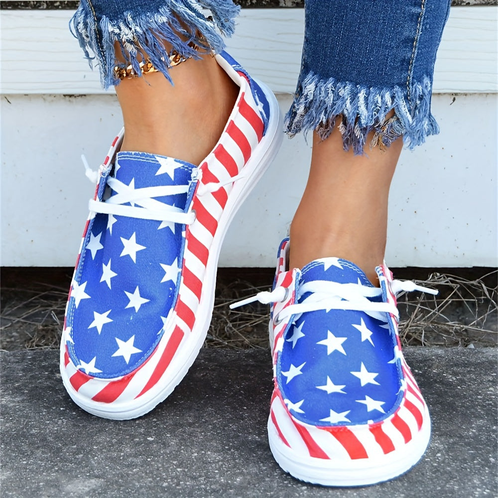 Ladies Independence Day new fashion flat casual outdoor skateboard shoes, light round head comfortable soft-soled low-top women's shoes