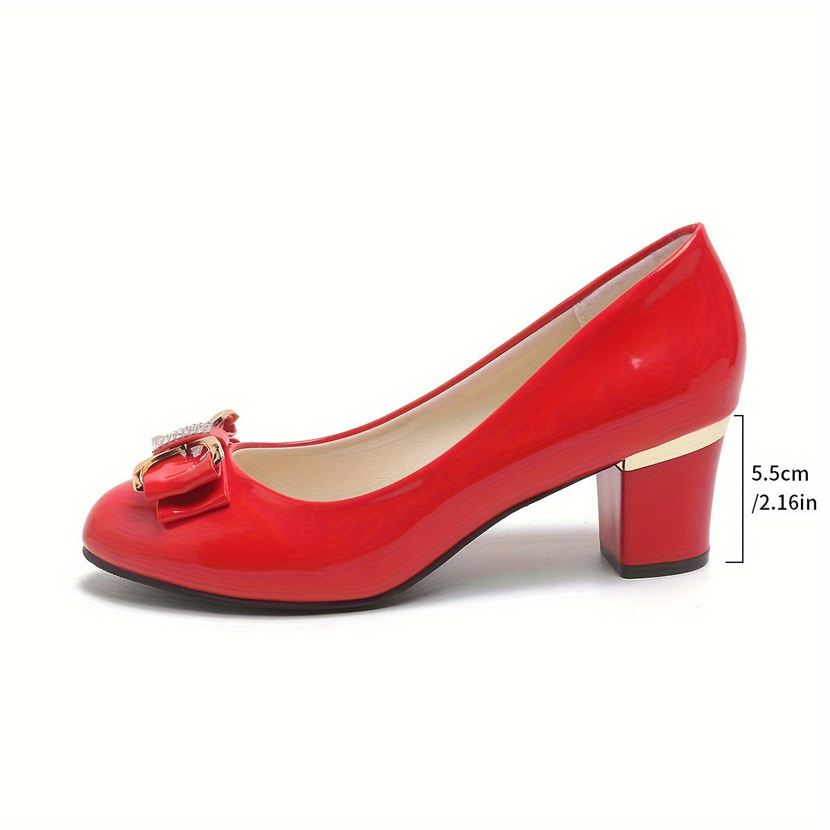 Single Shoes Women's Light Mouth Fashion Bow Big Size Women's High Heels 2024 New Thick Heel Round Head Bow Women's Shoes