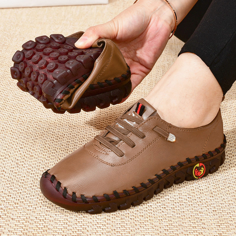 Women's Beige & Burgundy Round-Toe Casual Shoes - All-Season Synthetic Cover-like Upper with Cushioned PVC Sole, Round-Toe Walking Shoes for Square Dance, Dance Practice, Daily Wear - Comfortable Dress Footwear (Hand Washable