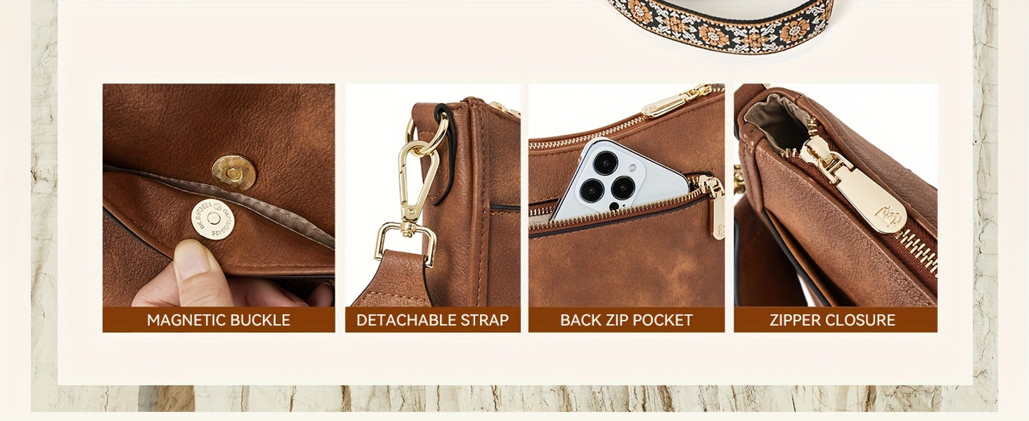 Crossbody Bags For Women, Trendy Vegan Leather Hobo Purses, Shoulder Handbags With Wide Shoulder Strap