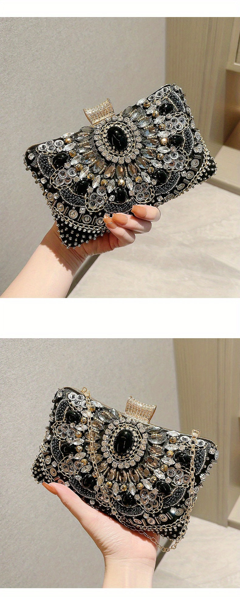 [One Beaded Rhinestone Evening Bag] Beaded Rhinestone Evening Bag, Elegant Box Clutch Purse, Women's Wedding Handbags For Party Prom