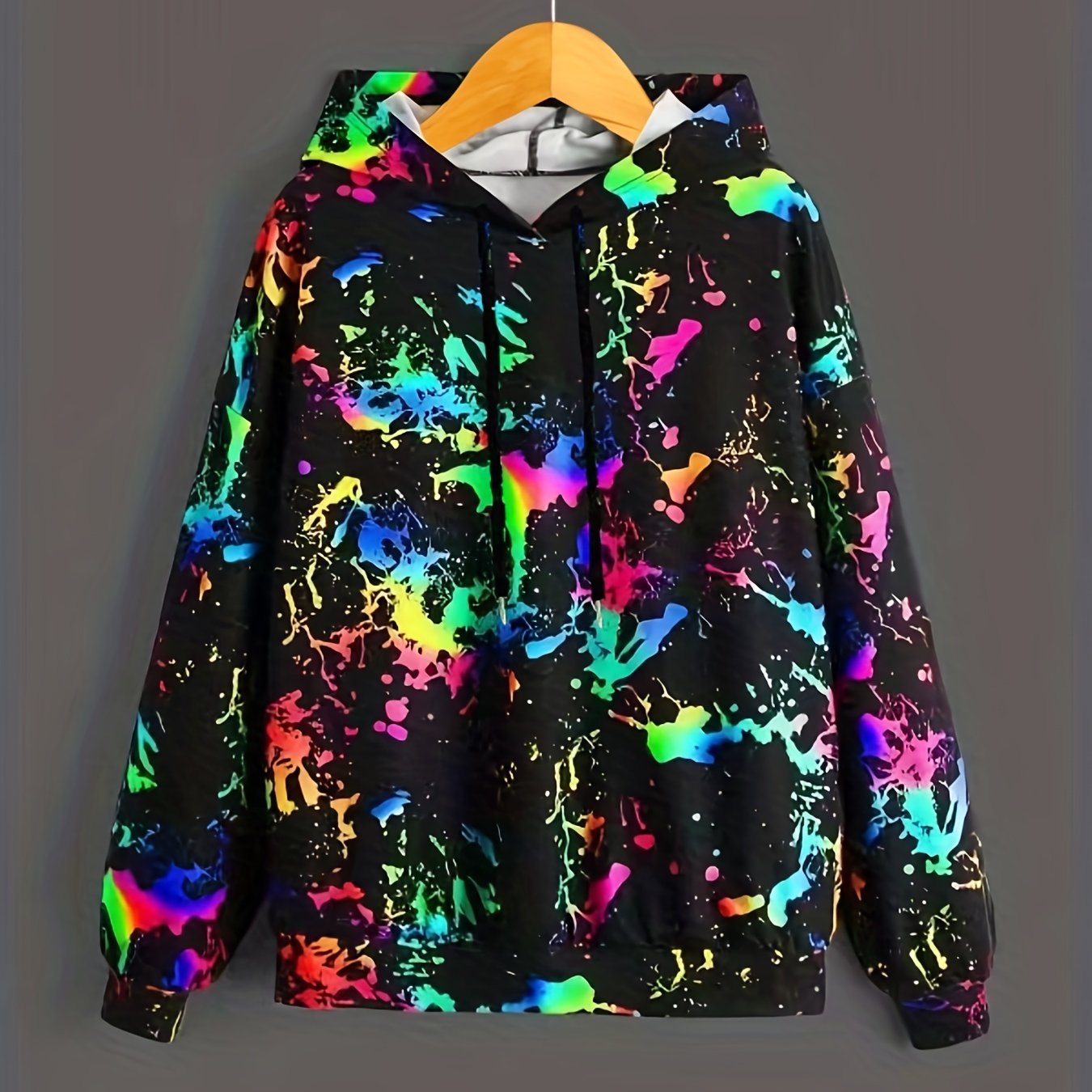 Color Printing Graphic Casual Long Sleeve Hooded Sport Sweatshirt For Women, Casual Sports Drawstring Hoodie, Women's Tops