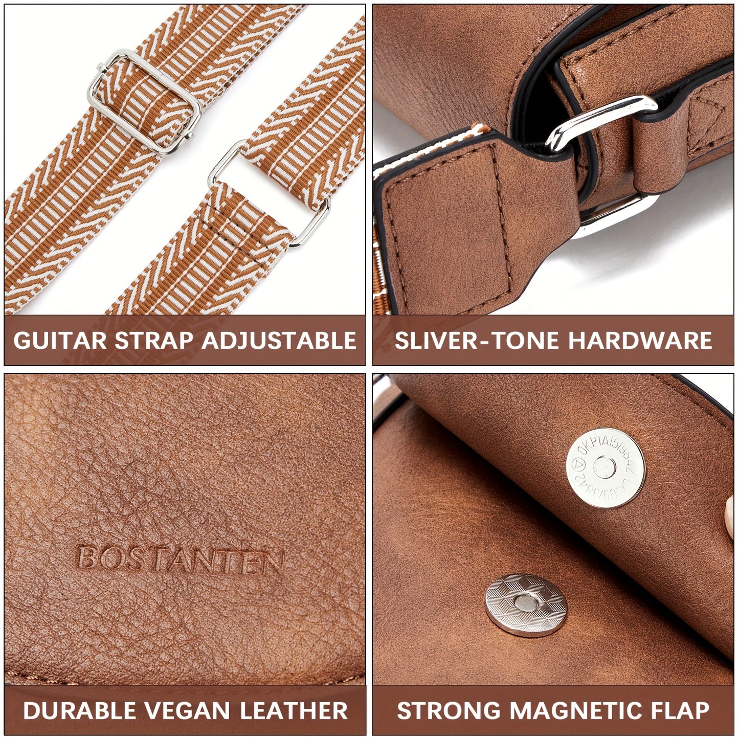 Small Crossbody Phone Wallet Purses - Adjustable Guitar Strap, Magnetic Closure, PU Leather, Lined Interior - Trendy Casual Handbags for Women