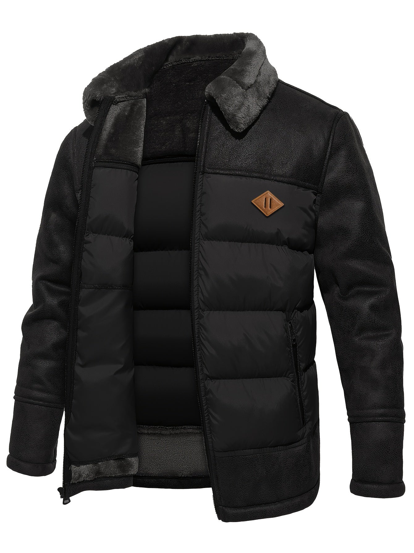 Men's Casual Winter Jacket - Warm Fleece-Lined Coat with Zippered Pockets, Brown & Beige Design, Perfect for Outdoor Activities & Casual Attire, Cold Weather Gear | Sleek Look | Suedelike Finish, Winter Clothes