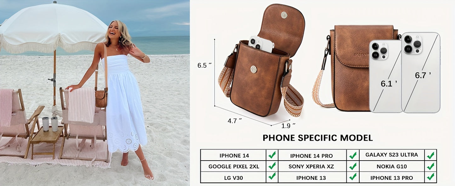 Small Crossbody Phone Wallet Purses - Adjustable Guitar Strap, Magnetic Closure, PU Leather, Lined Interior - Trendy Casual Handbags for Women