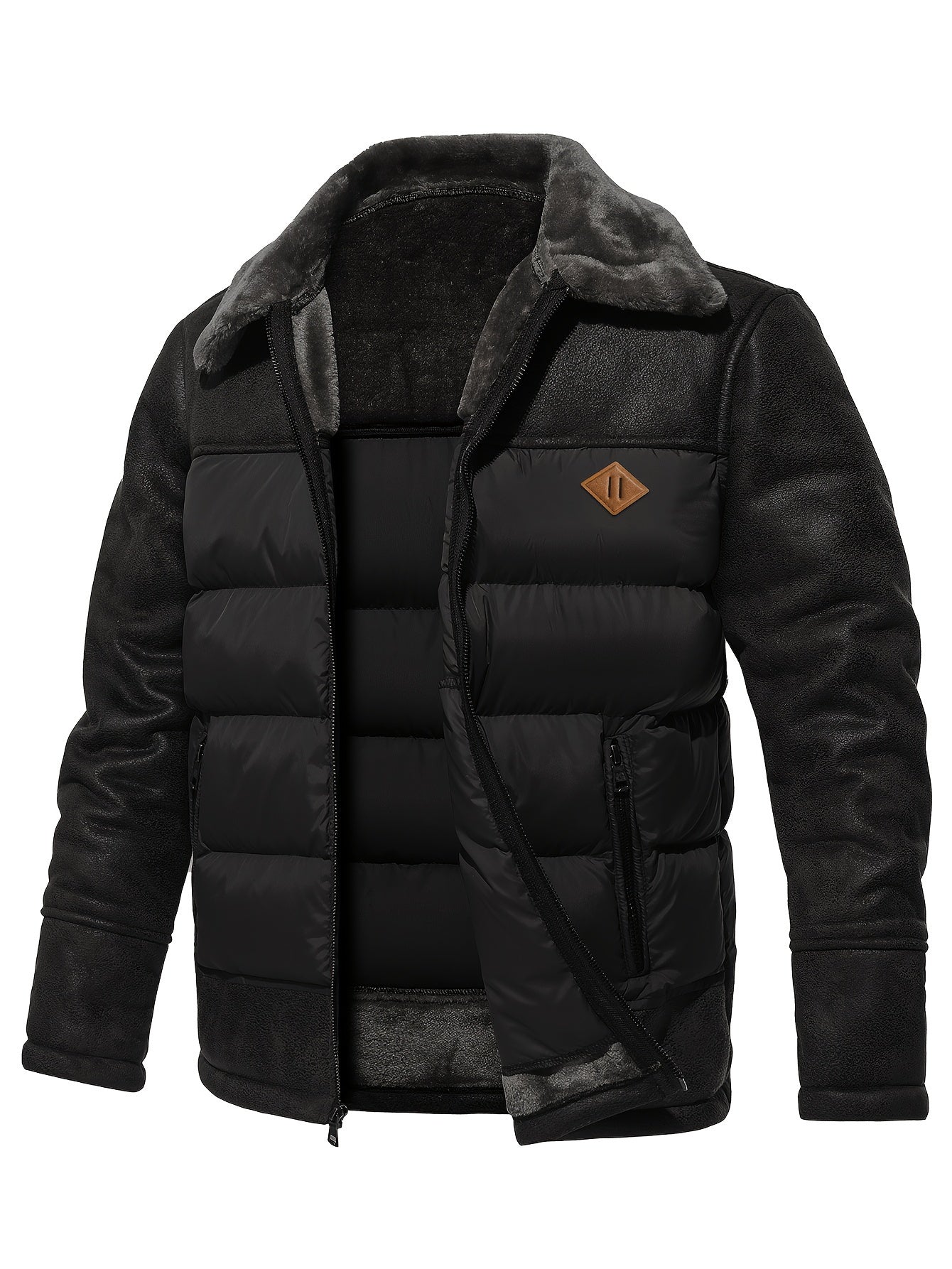 Men's Casual Winter Jacket - Warm Fleece-Lined Coat with Zippered Pockets, Brown & Beige Design, Perfect for Outdoor Activities & Casual Attire, Cold Weather Gear | Sleek Look | Suedelike Finish, Winter Clothes