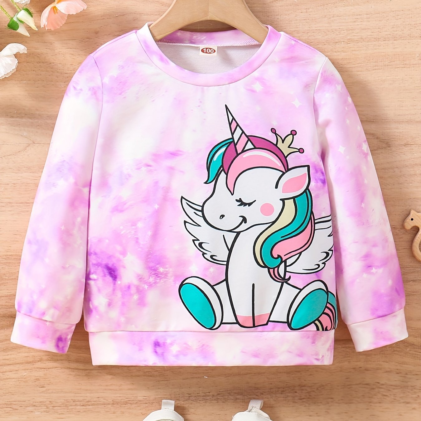 Girls Cute Unicorn & Tie Dye Crew Neck Sweatshirt Regular Fit Long Sleeve Shirt Tops Kids Spring/ Fall Clothes