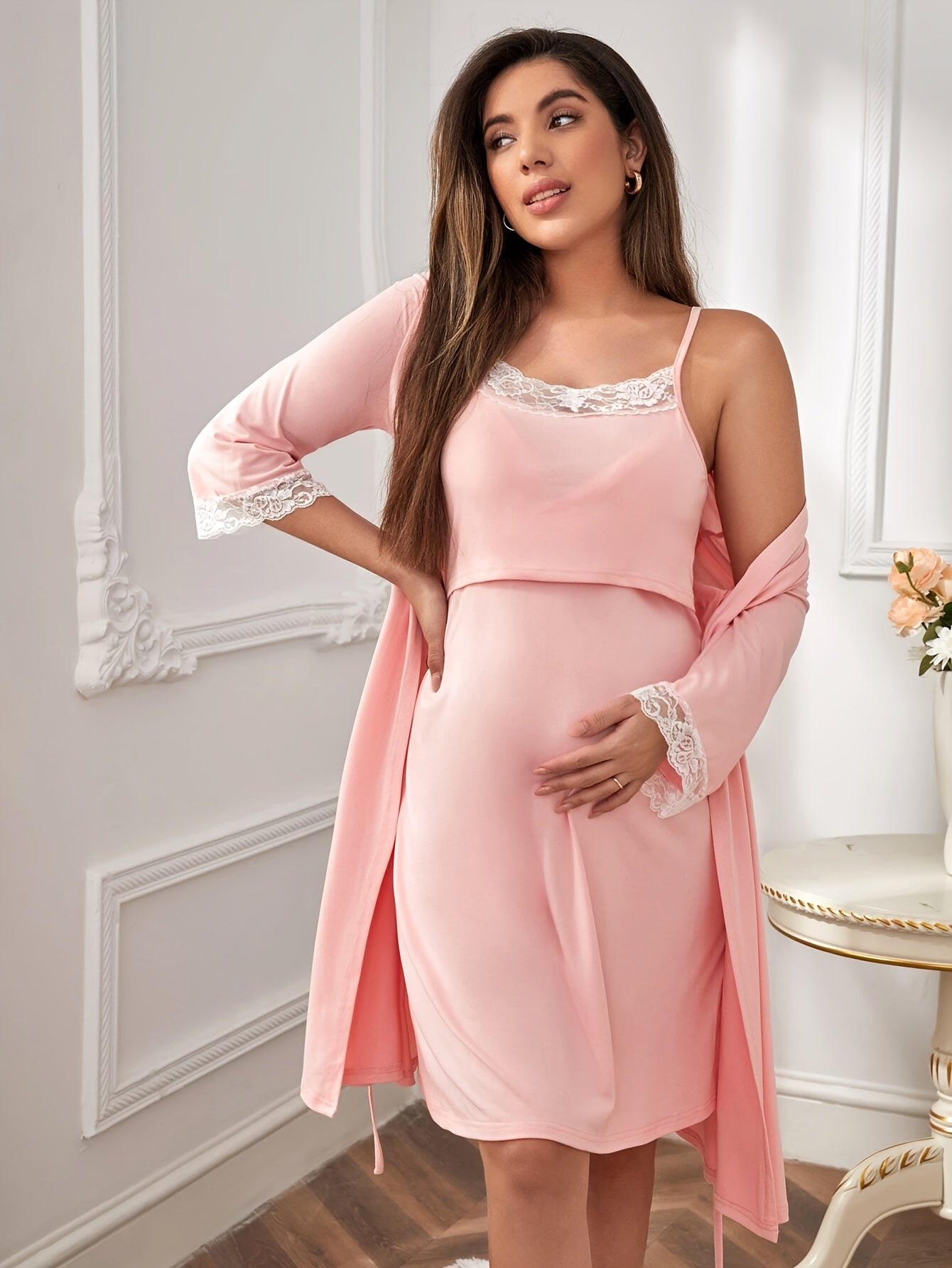 Maternity Pajamas Sexy Lace Two-Piece Dress Nursing Set Spring Maternity Wear