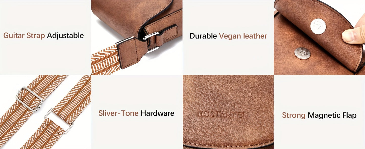 Small Crossbody Phone Wallet Purses - Adjustable Guitar Strap, Magnetic Closure, PU Leather, Lined Interior - Trendy Casual Handbags for Women