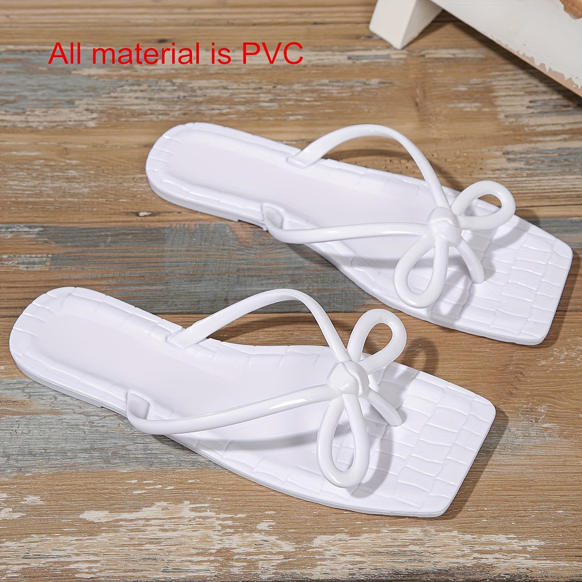2025 Spring-Summer New Women's Shoes Casual Outdoor Lightweight Open-Toe Slip-Ons Simple Vacation Beach Slippers Comfortable Flat Sandals Bow Design High Quality Toe Post Flip-Flops for Ladies and Girls