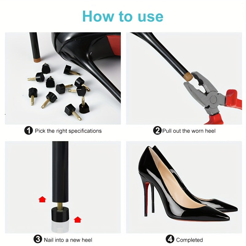 [Popular Choice] 15 Pairs Rubber Heel Caps for Women's Shoes, Anti-Slip Heel Protectors with Dowel Lifts, Wedding Heel Care Kit Accessories, Heel Protection Accessories|U-Shaped Heel Caps|Rubber Heel Tips