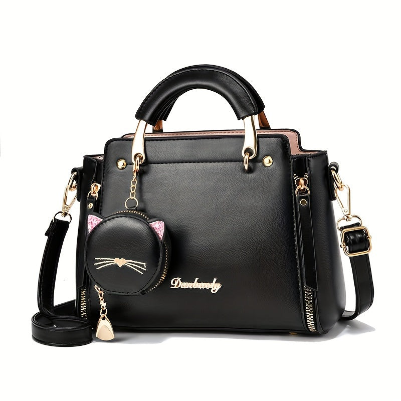 Small Purses And Handbags for Women 2025 New Ladies Top Handle Satchel Purses Girls Shoulder Bags Fashion Mini Totes Bags with Cute Kitten Pendant