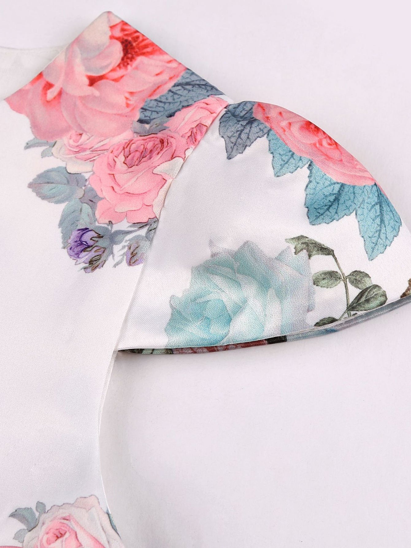 Children Eden Girls' Elegant Rose Floral Print A-Line Party Dress with Ruffled Short Sleeves & Ribbon Bow - Pink & Beige Floral Print, Slim-Fit Waist, Machine Washable, All-Season Wear for Weddings, Easter, Birthdays (Ages 3-