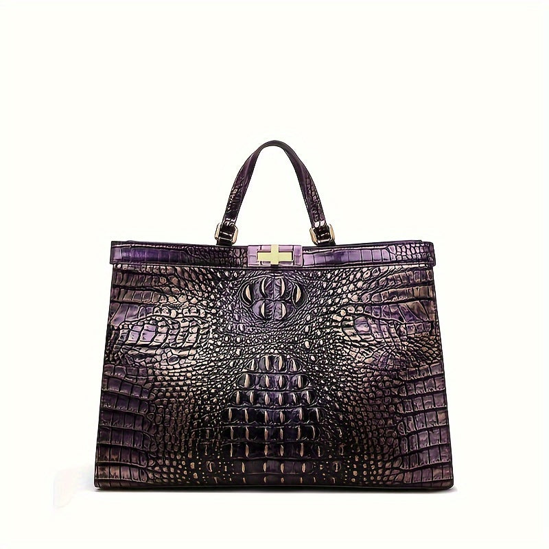 Elegant Crocodile-Embossed Tote Bag For Women - Chic Pu Leather Shoulder Handbag With Secure Twist Lock Closure, Perfect For Work & Everyday Fashion Leather Handbags For Women Leather Handbag