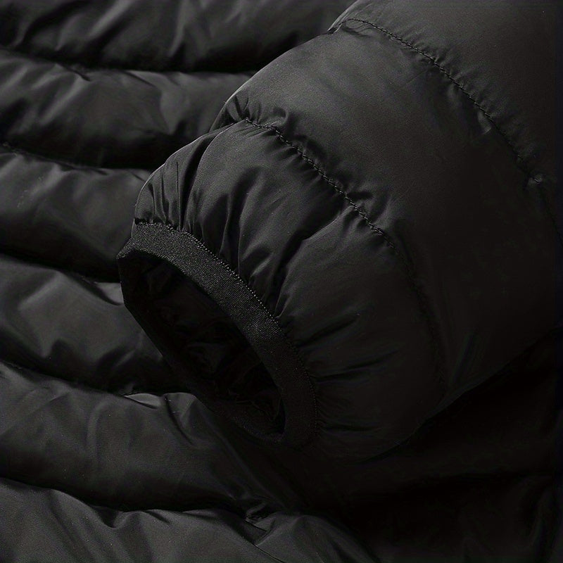 Men's Lightweight Heated Jacket - USB-Powered, Quilted Winter Coat with Adjustable Temperature Control, Zip-Up Hooded Design, Long Sleeves, Outdoor Warmth (Battery Not Included), Winter Jacket