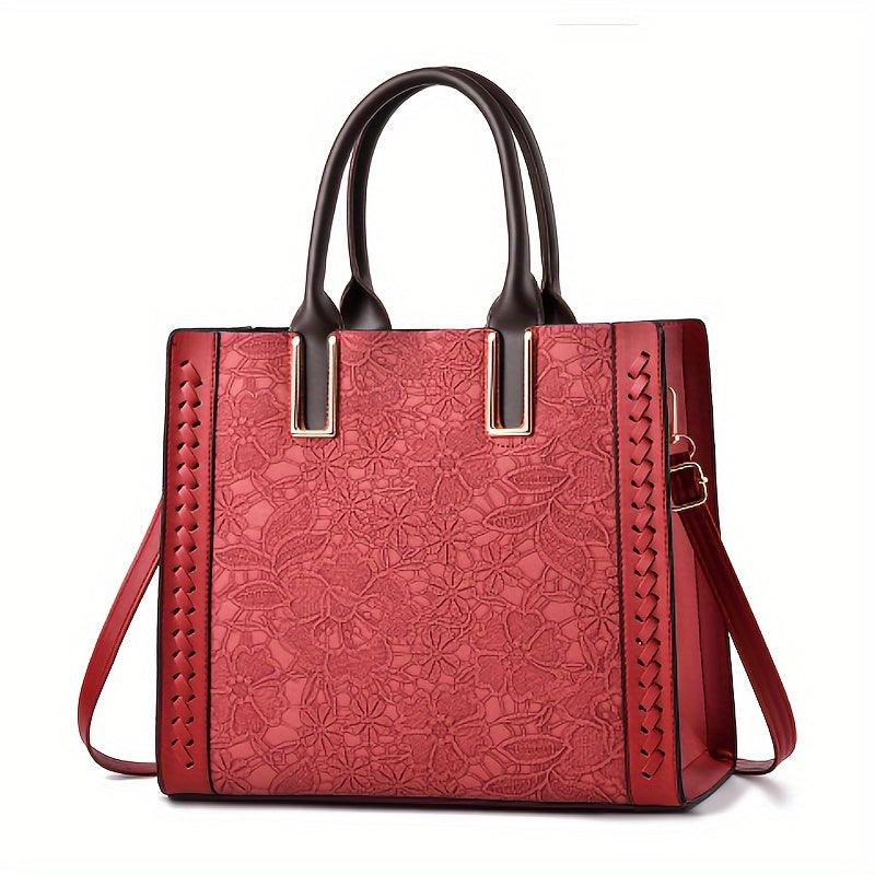 2024 Stylish Multi-Pocket Premium Embossed PU Leather Tote Handbag - Women Handbags & Wallets with 2-Way Carry, Fashionable Shopping and Business Bag for Ladies, Ideal for Work and Daily Use