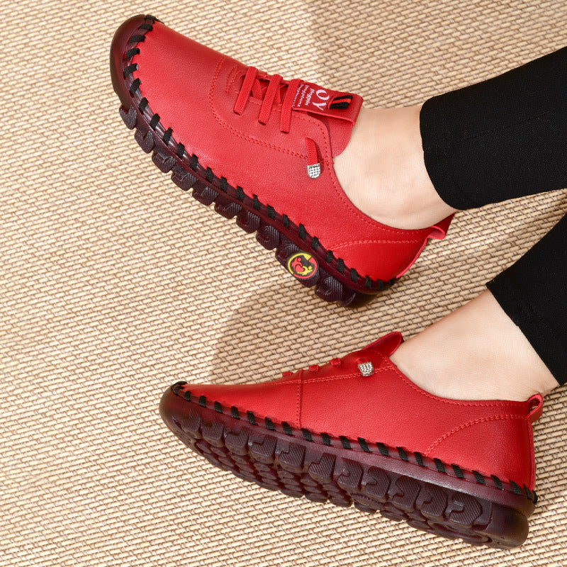 Women's Beige & Burgundy Round-Toe Casual Shoes - All-Season Synthetic Cover-like Upper with Cushioned PVC Sole, Round-Toe Walking Shoes for Square Dance, Dance Practice, Daily Wear - Comfortable Dress Footwear (Hand Washable