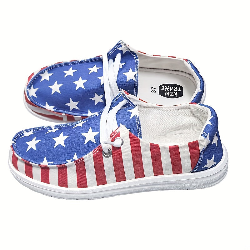 Women's Independence Day Casual Canvas Shoes, Stripes & Star Low-top Soft Sole Comfortable Shoes, Breathable Shallow Round Headed Women's Shoes