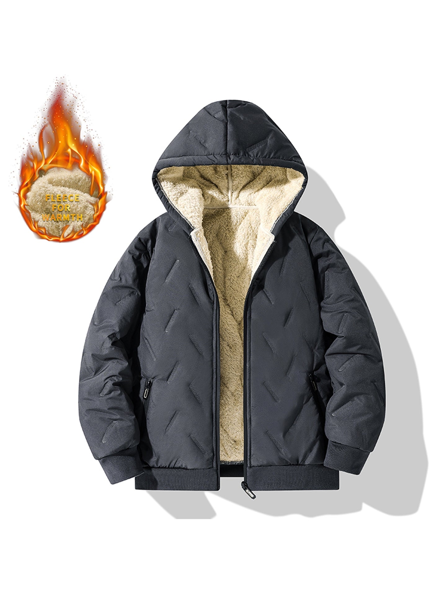 Boy's Thermal Lined Puffer Hooded Coat Plus Velvet Warm Zipper Comfy Loose Fall Winter Jacket