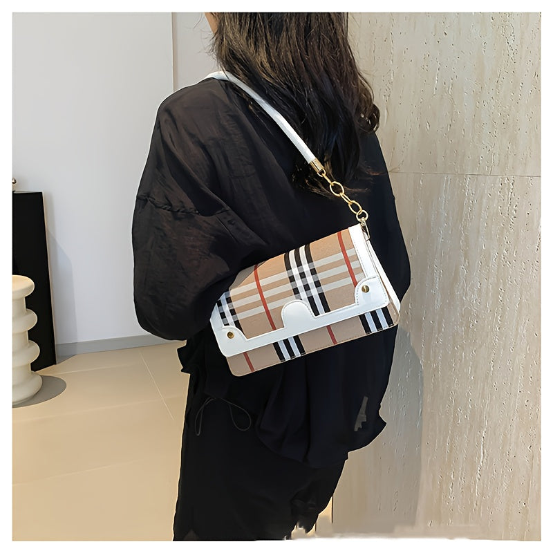 Chic Striped Crossbody Bag For Women - Waterproof Pu Leather With Detachable Strap, Magnetic Closure Crossbody Bags For Women Leather Handbags For Women